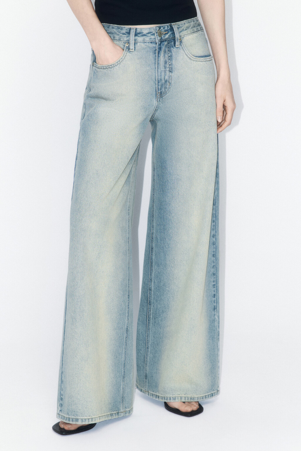 Джинсы широкие со средней посадкой - цвет синий - 2