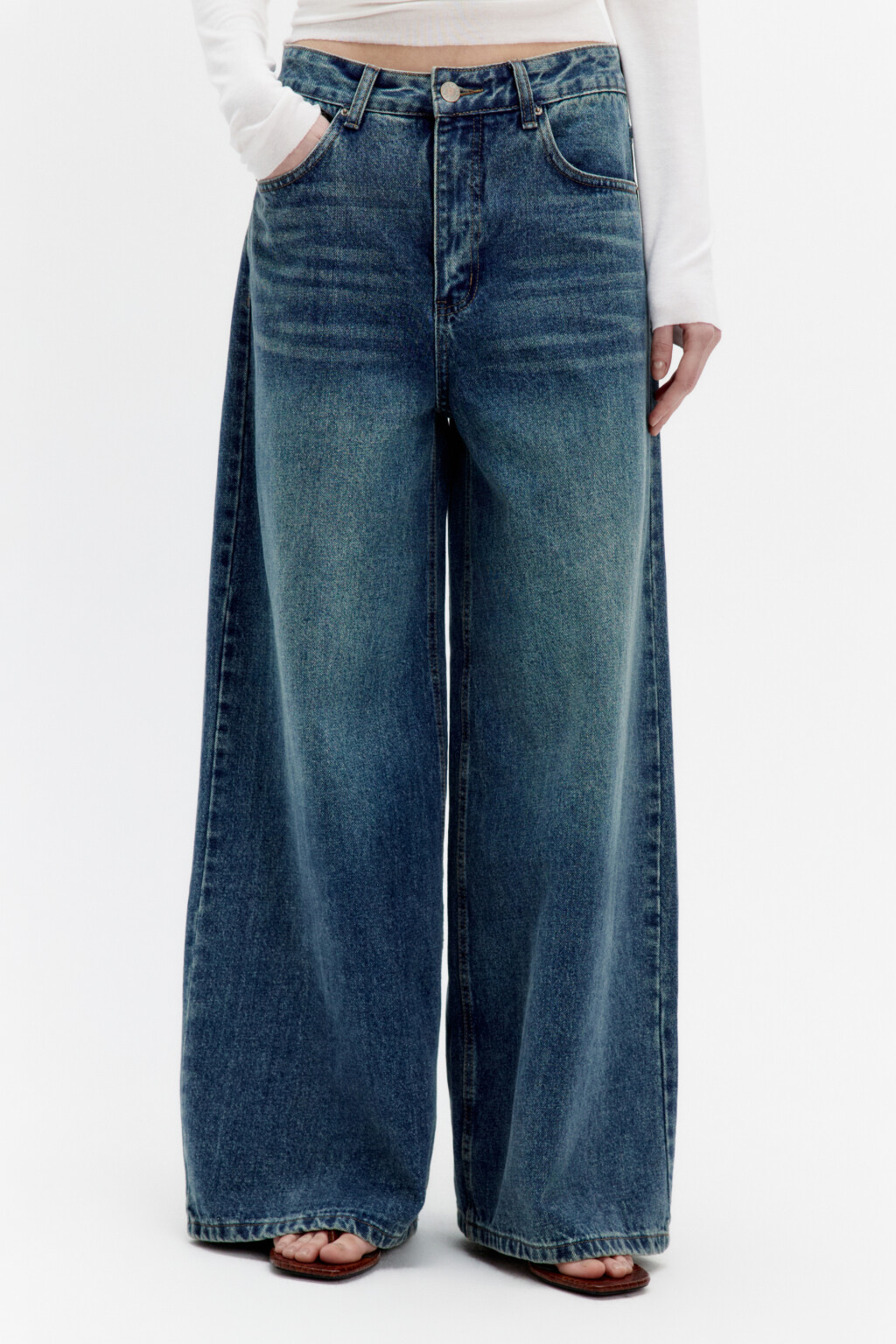 Джинсы baggy fit с тинтованным окрашиванием - цвет синий - 4