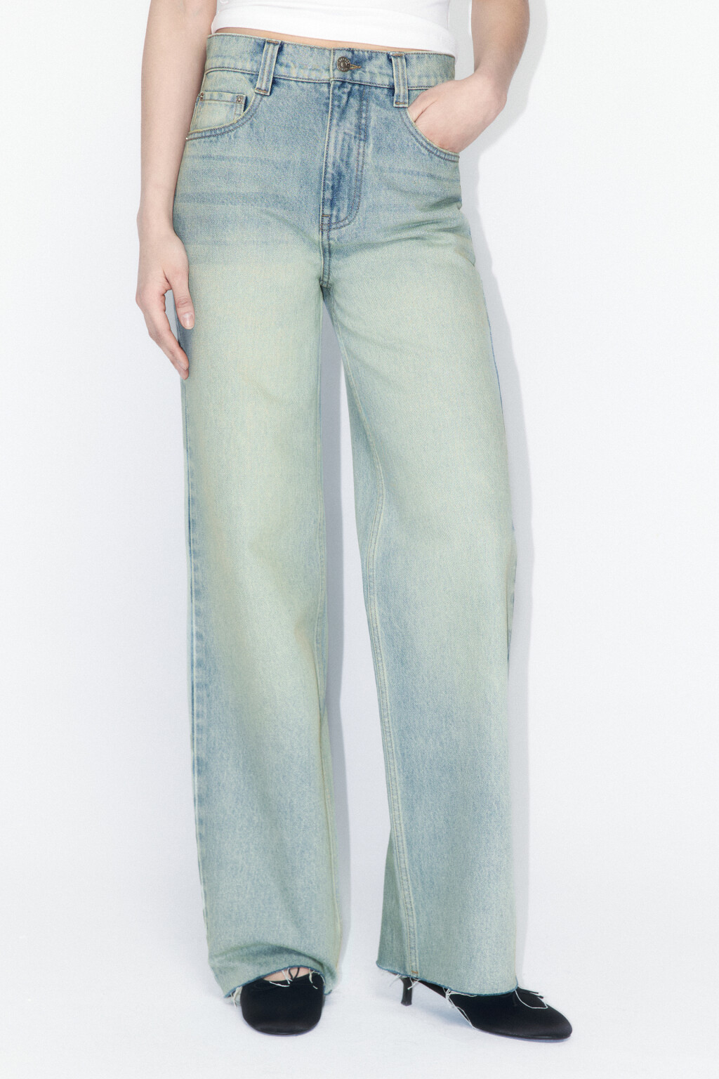 Джинсы широкие с открытыми срезами - цвет синий - 2