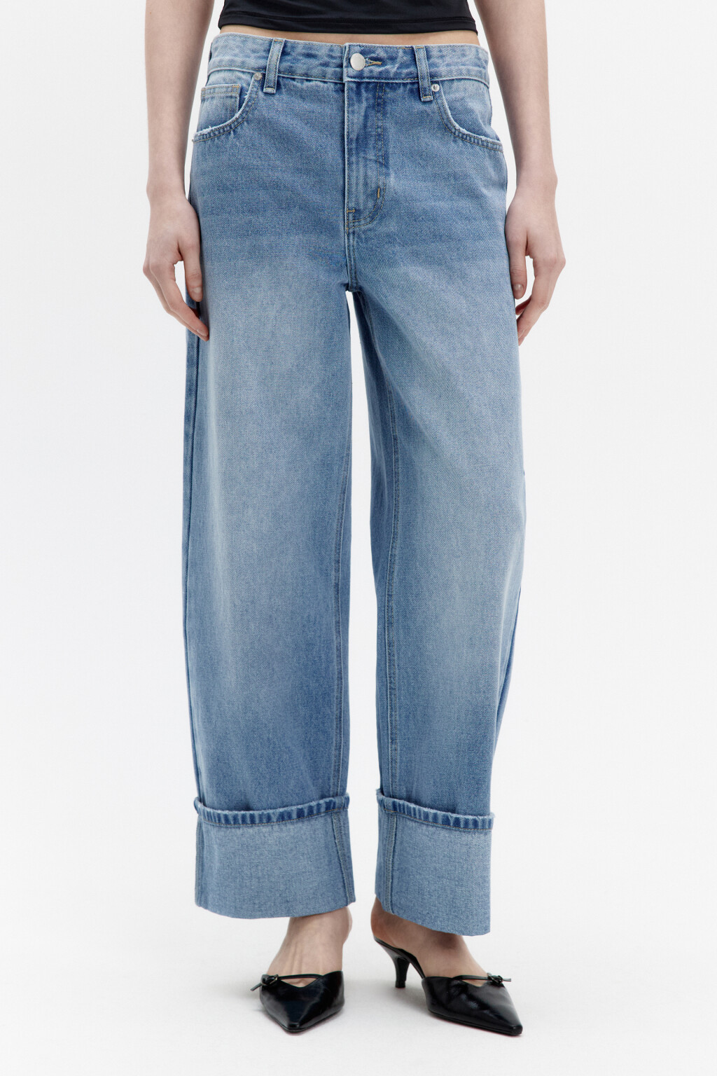 Джинсы прямые с широкими подворотами - цвет голубой - 2