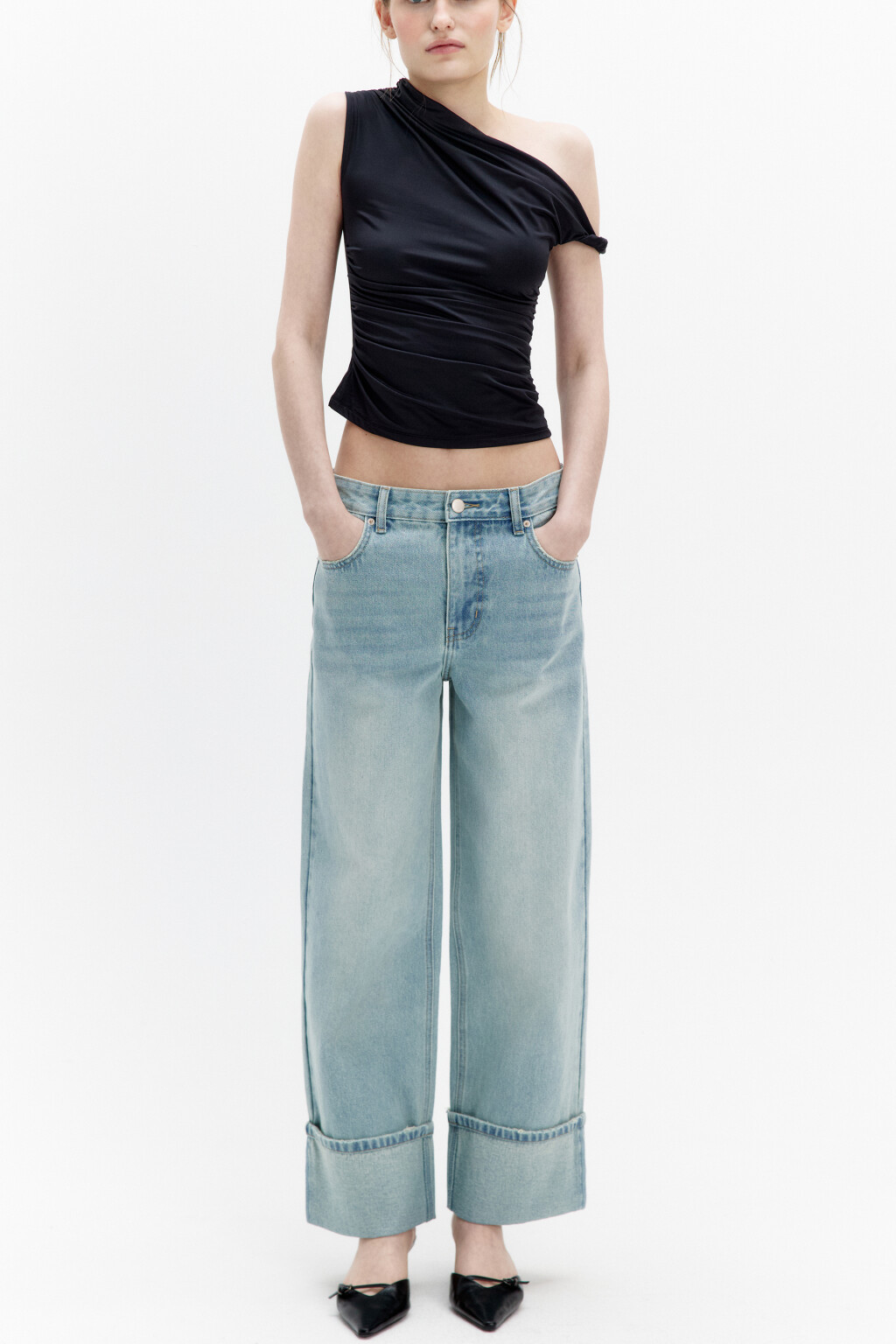 Джинсы прямые с широкими подворотами - цвет синий - 1