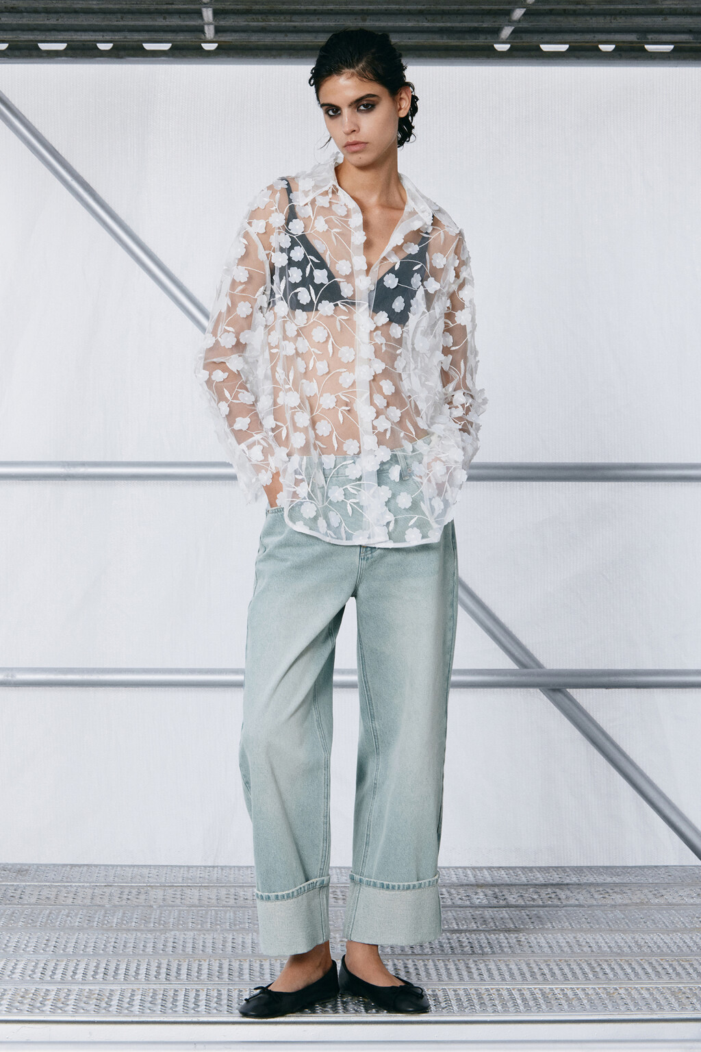 Джинсы прямые с широкими подворотами - цвет синий - 8