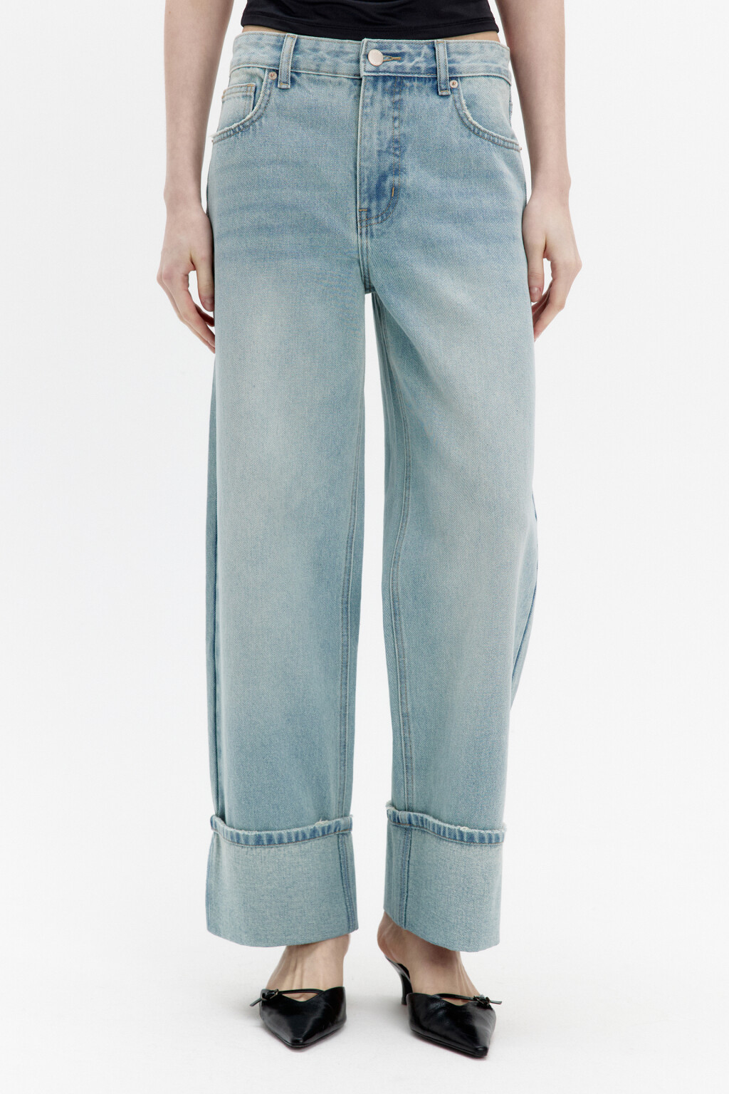 Джинсы прямые с широкими подворотами - цвет синий - 3