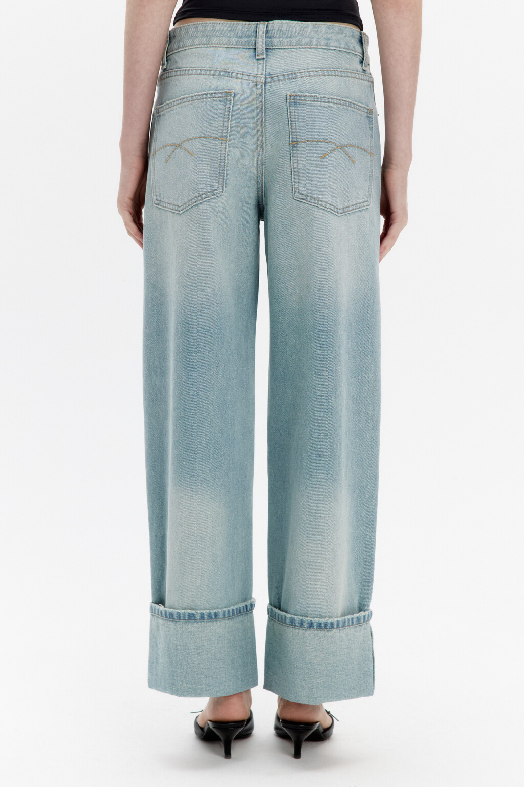 Джинсы прямые с широкими подворотами - цвет синий - 4