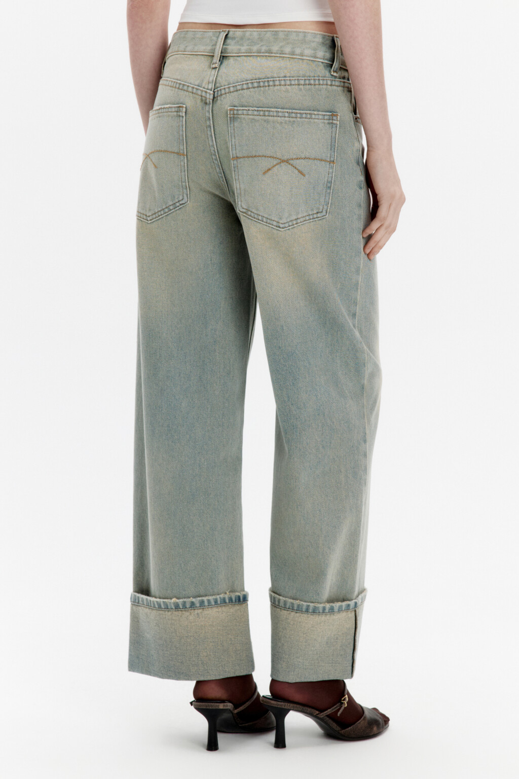 Джинсы прямые с широкими подворотами - цвет темный тинт - 4