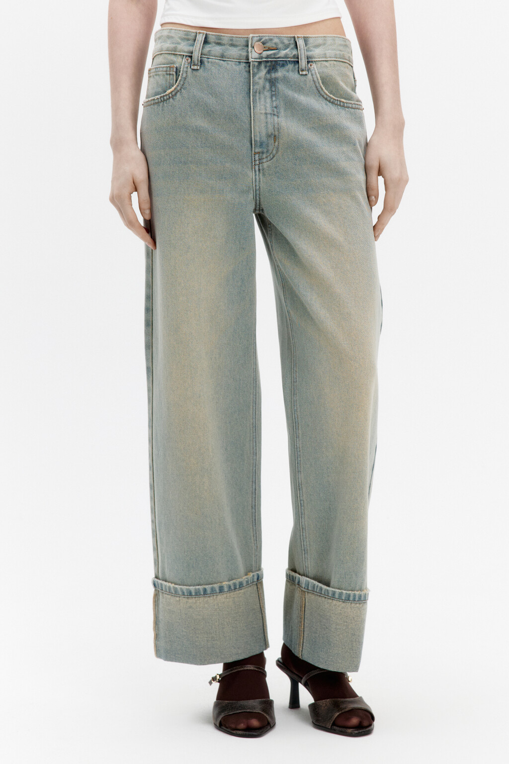 Джинсы прямые с широкими подворотами - цвет темный тинт - 2