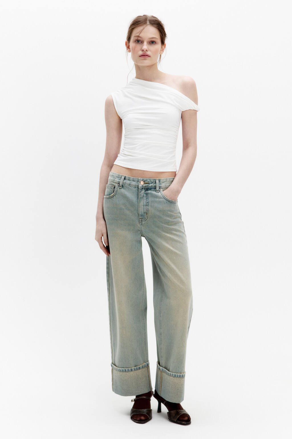 Джинсы прямые с широкими подворотами - цвет темный тинт - 3