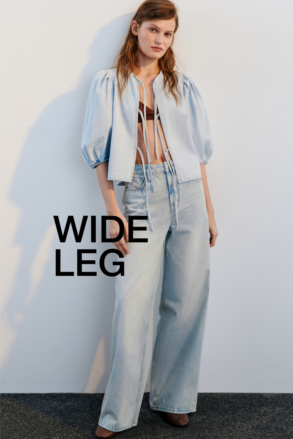 Джинсы широкие с высокой посадкой - цвет голубой - 1