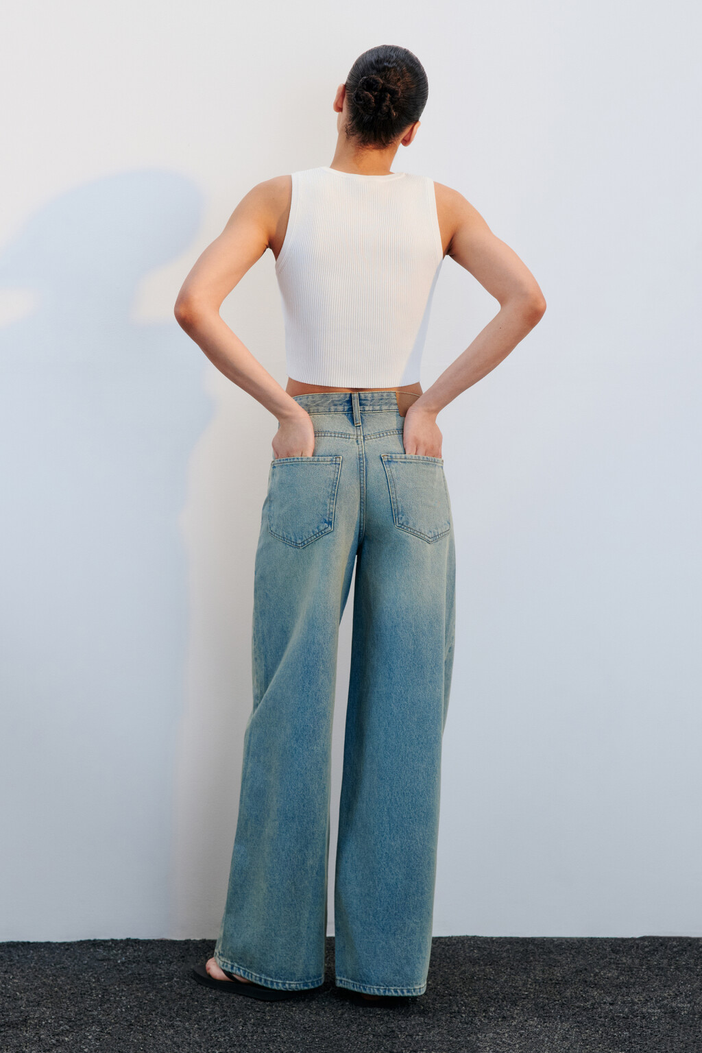 Джинсы широкие с высокой посадкой - цвет синий - 1