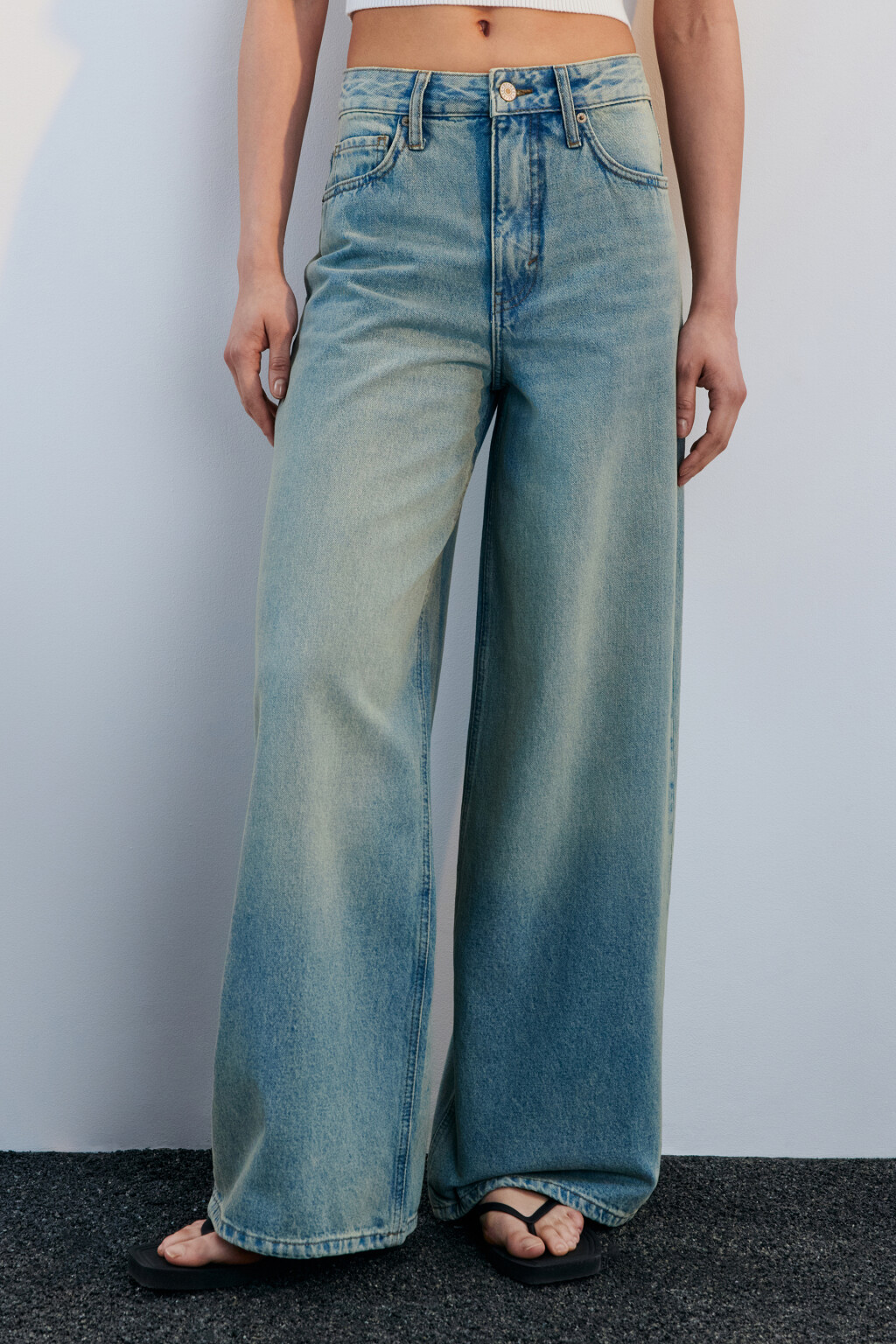 Джинсы широкие с высокой посадкой - цвет синий - 2