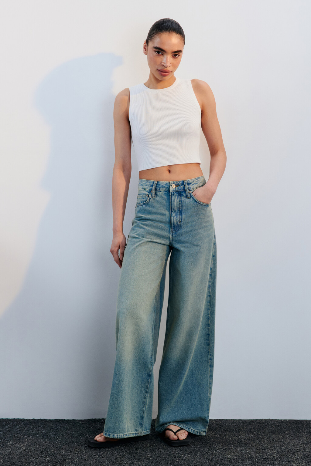 Джинсы широкие с высокой посадкой - цвет синий - 4