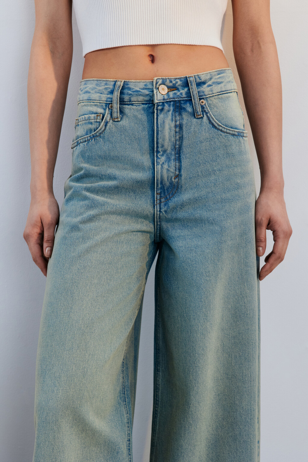 Джинсы широкие с высокой посадкой - цвет синий - 5