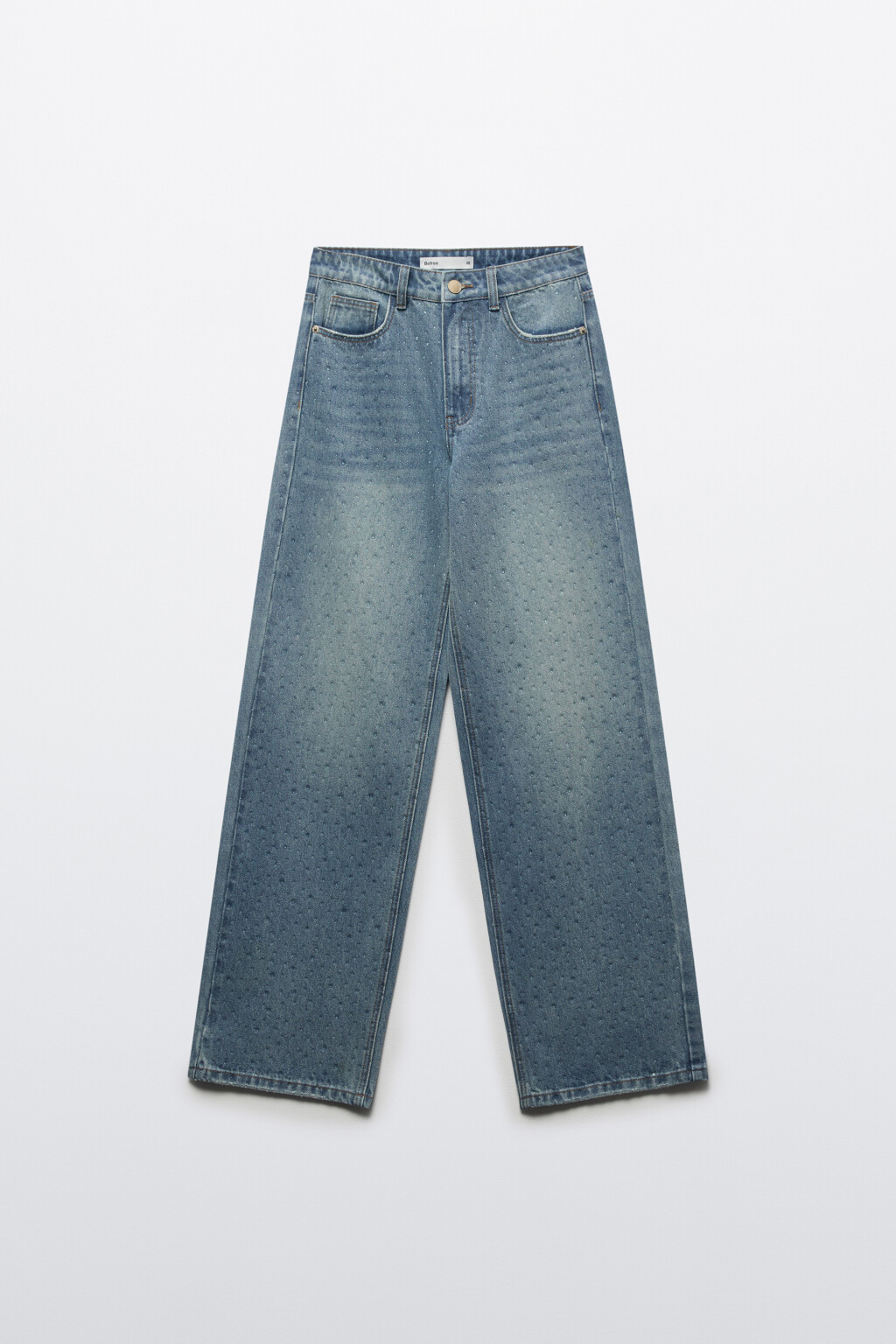 Джинсы прямые с декором из страз - цвет синий - 6