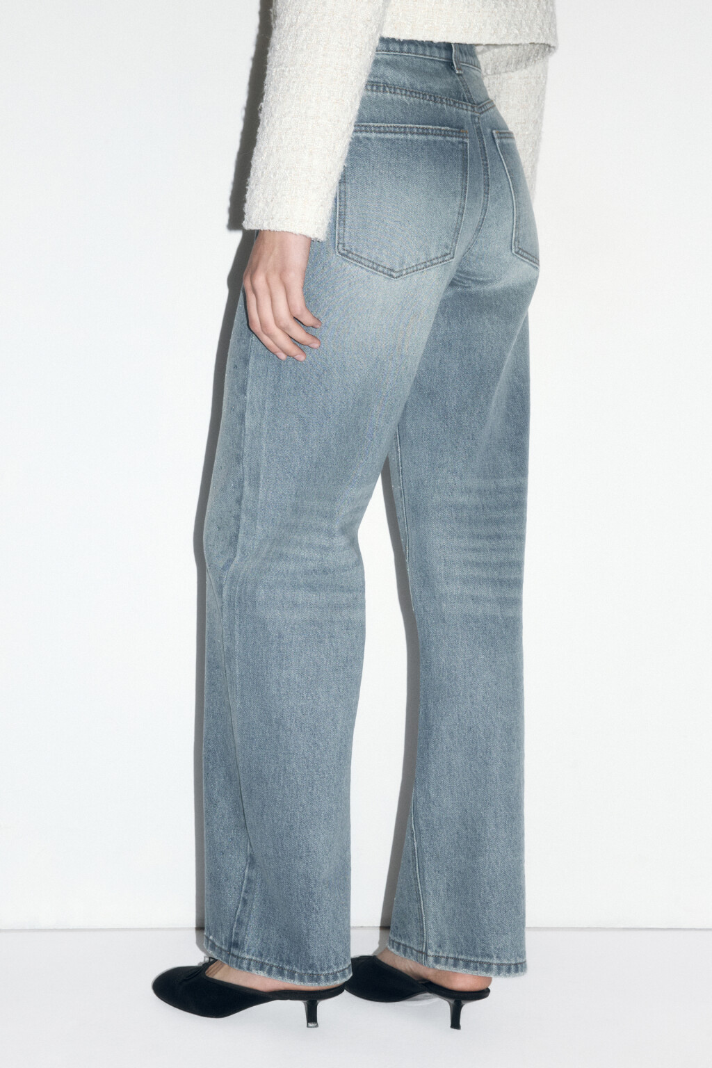 Джинсы прямые с декором из страз - цвет синий - 2