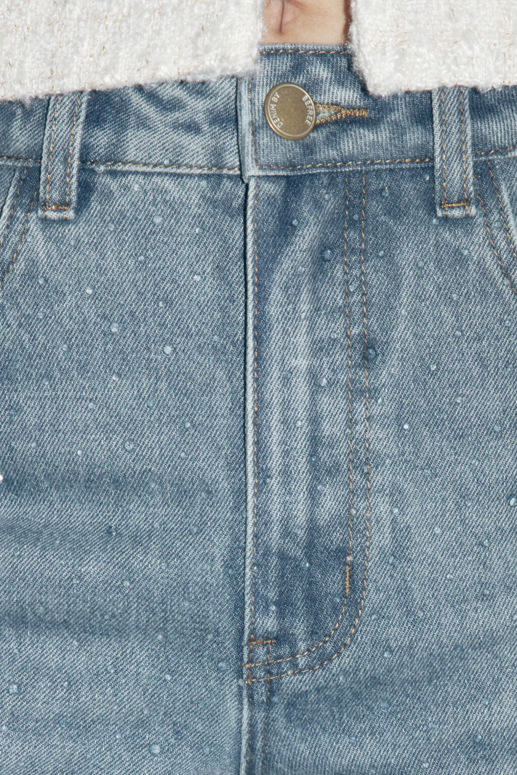 Джинсы прямые с декором из страз - цвет синий - 5