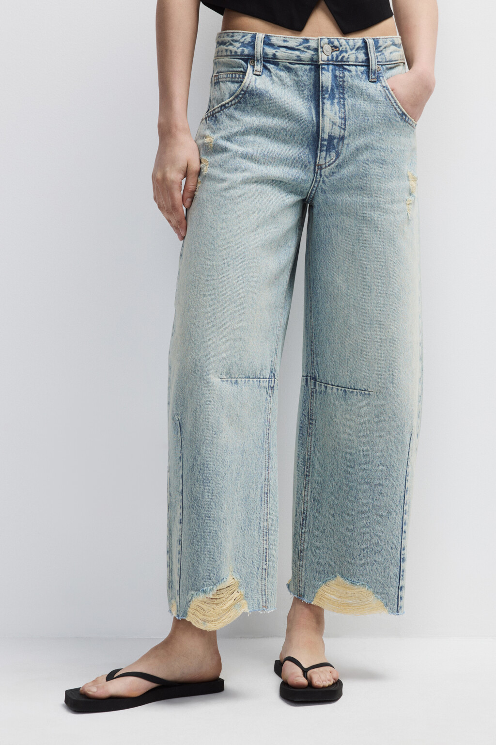 Джинсы barrel fit рваные с потертостями - цвет синий - 2