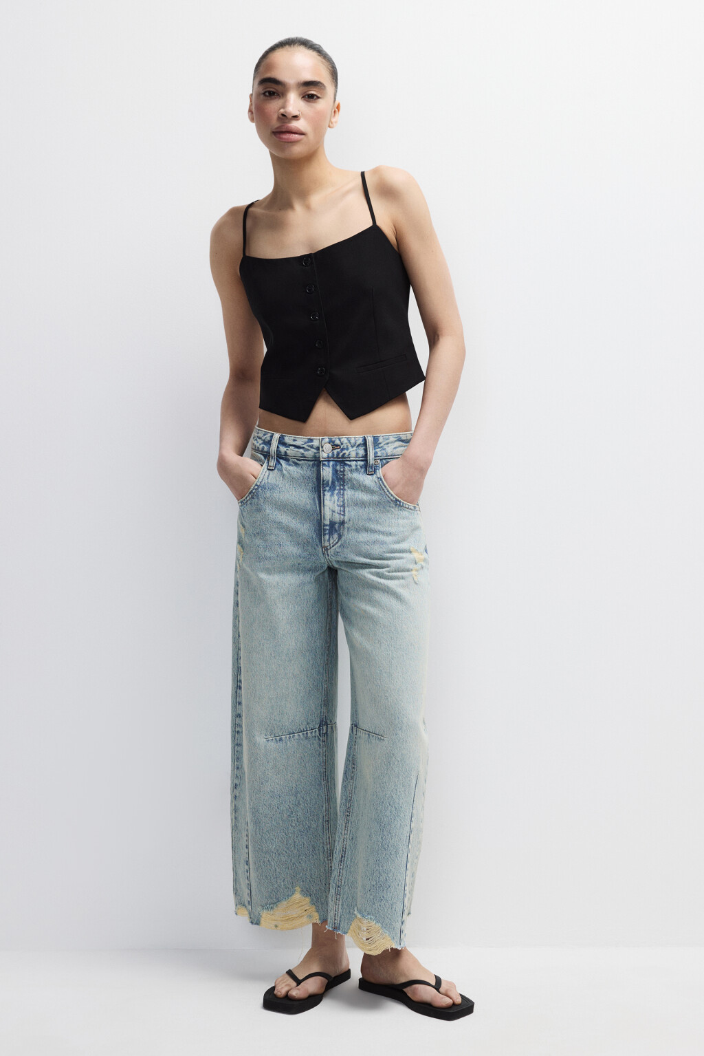 Джинсы barrel fit рваные с потертостями - цвет синий - 4