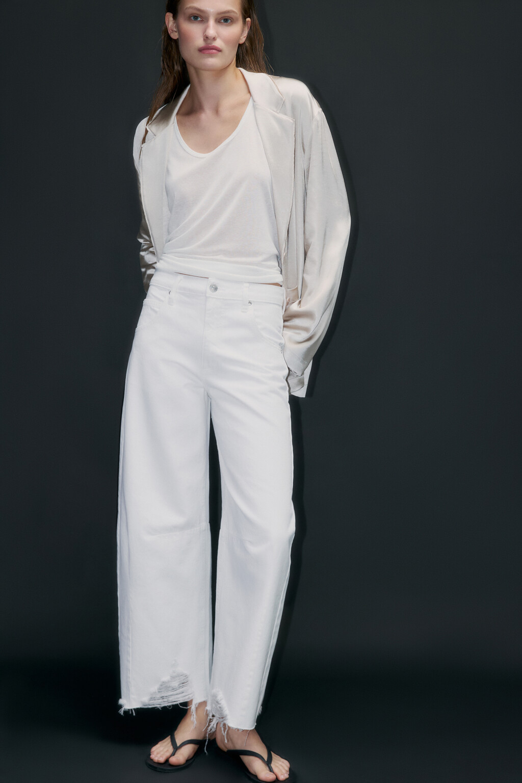 Джинсы barrel fit рваные с потертостями - цвет белый - 1