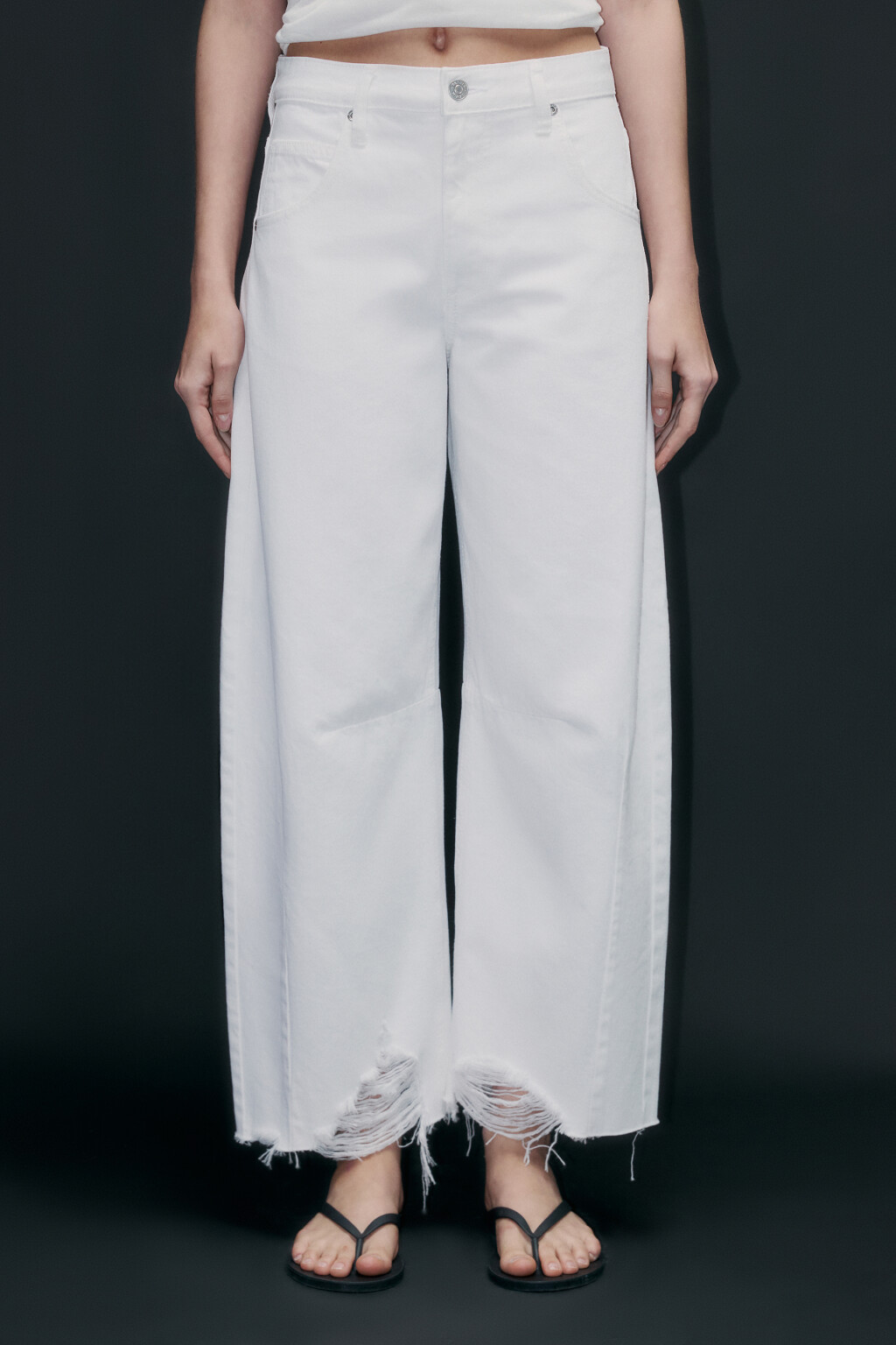 Джинсы barrel fit рваные с потертостями - цвет белый - 2