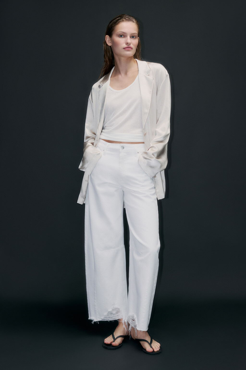 Джинсы barrel fit рваные с потертостями - цвет белый - 4