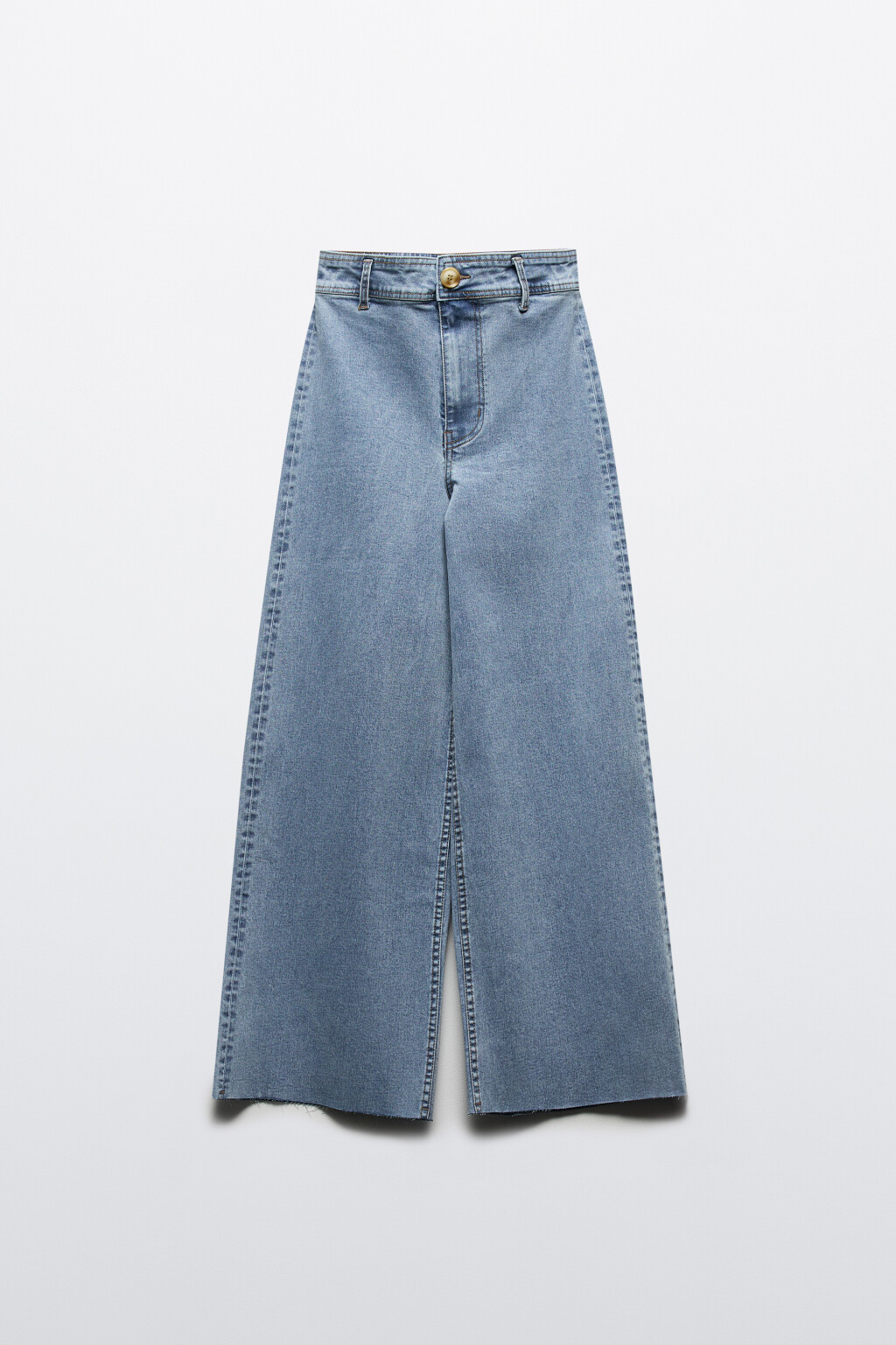 Джинсы широкие укороченные с открытыми срезами - цвет голубой - 7