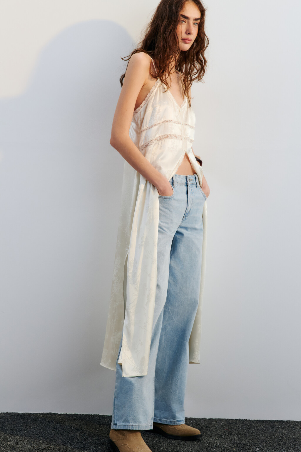 Джинсы широкие со средней посадкой - цвет голубой - 2