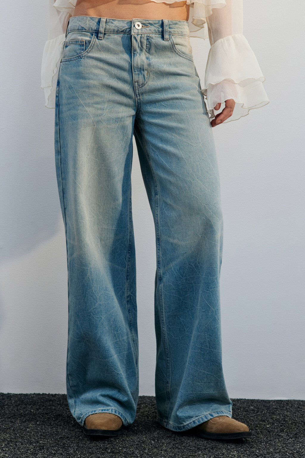 Джинсы широкие со средней посадкой - цвет синий - 2