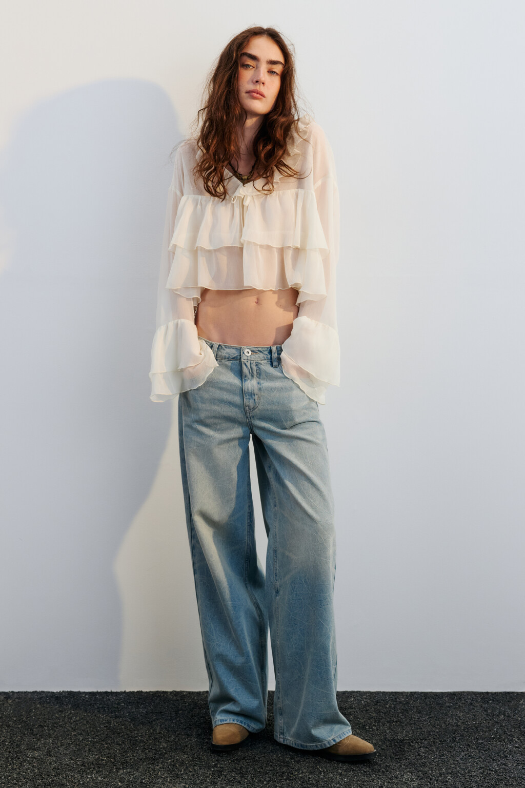 Джинсы широкие со средней посадкой - цвет синий - 1