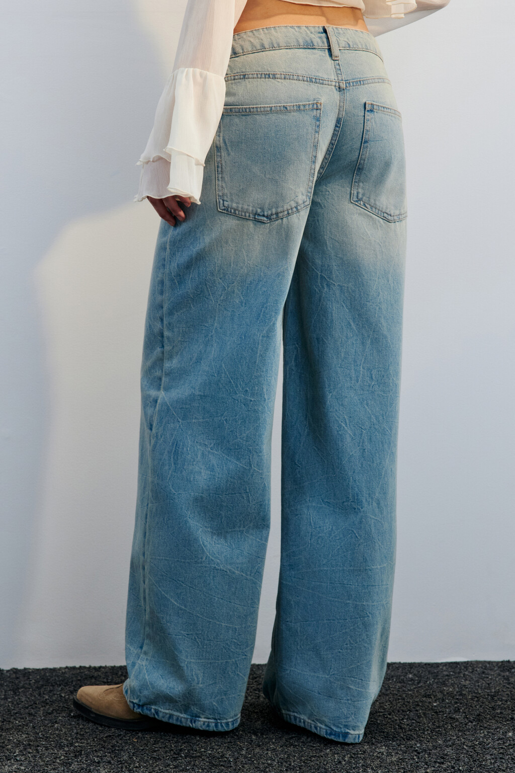 Джинсы широкие со средней посадкой - цвет синий - 3