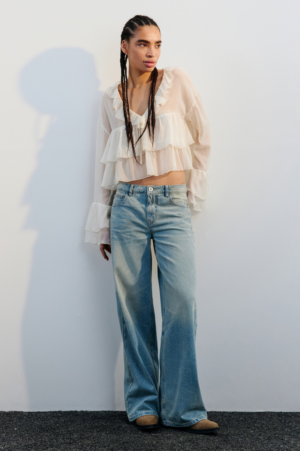 Джинсы широкие со средней посадкой - цвет синий - 4