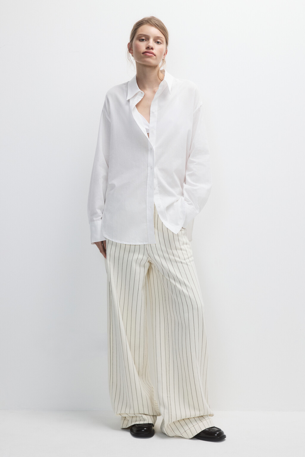 Джинсы широкие с принтом в полоску - цвет бежевый - 6