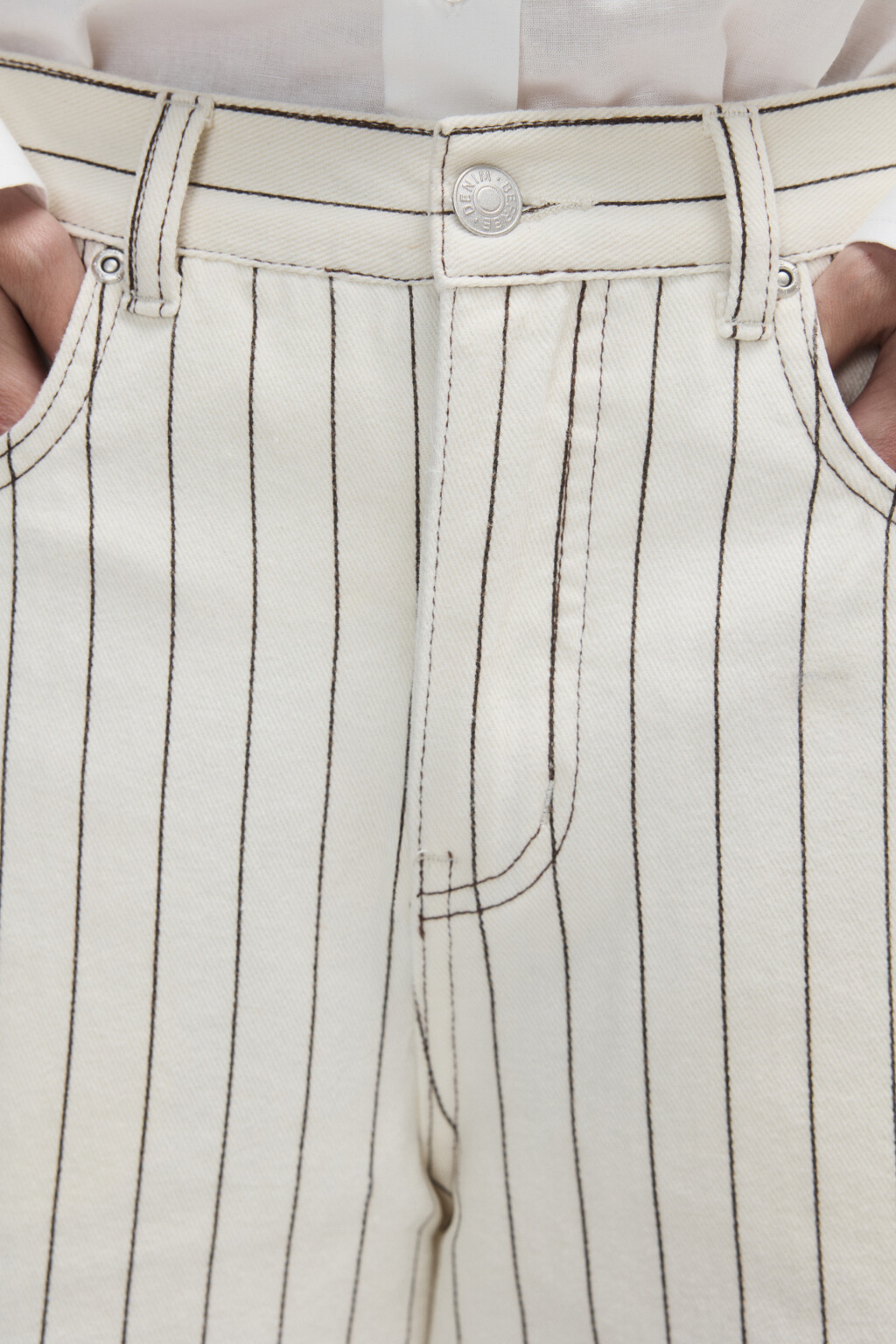 Джинсы широкие с принтом в полоску - цвет бежевый - 7