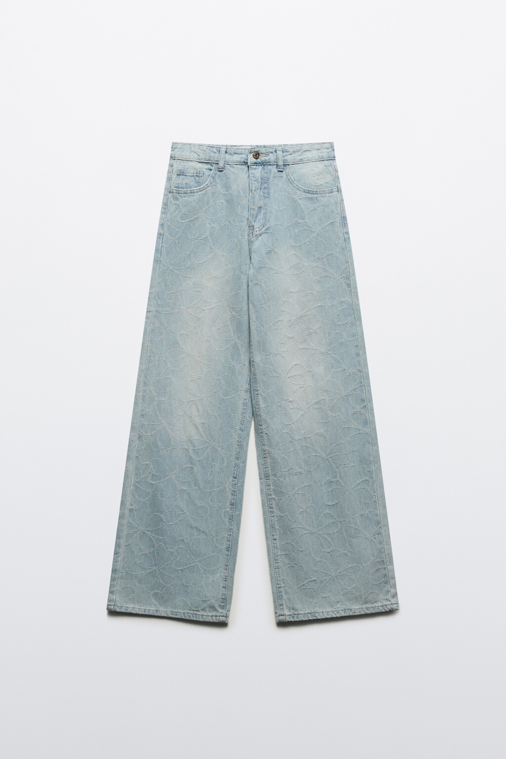 Джинсы широкие с фактурными цветами - цвет голубой - 6