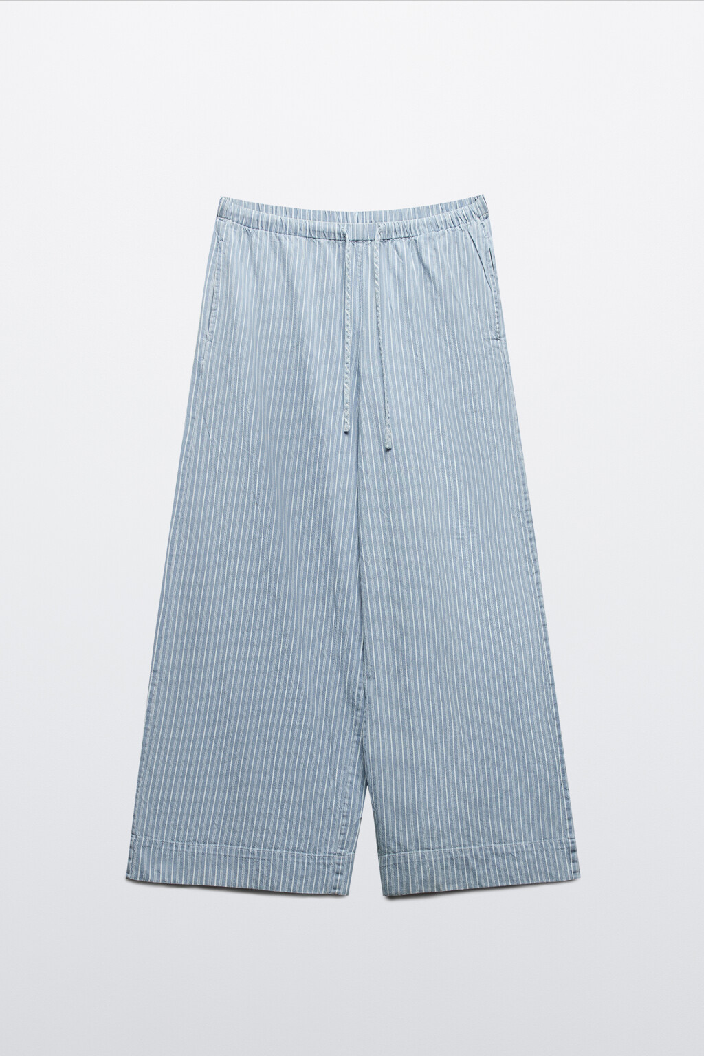 Брюки широкие с поясом на завязках - цвет голубой - 7