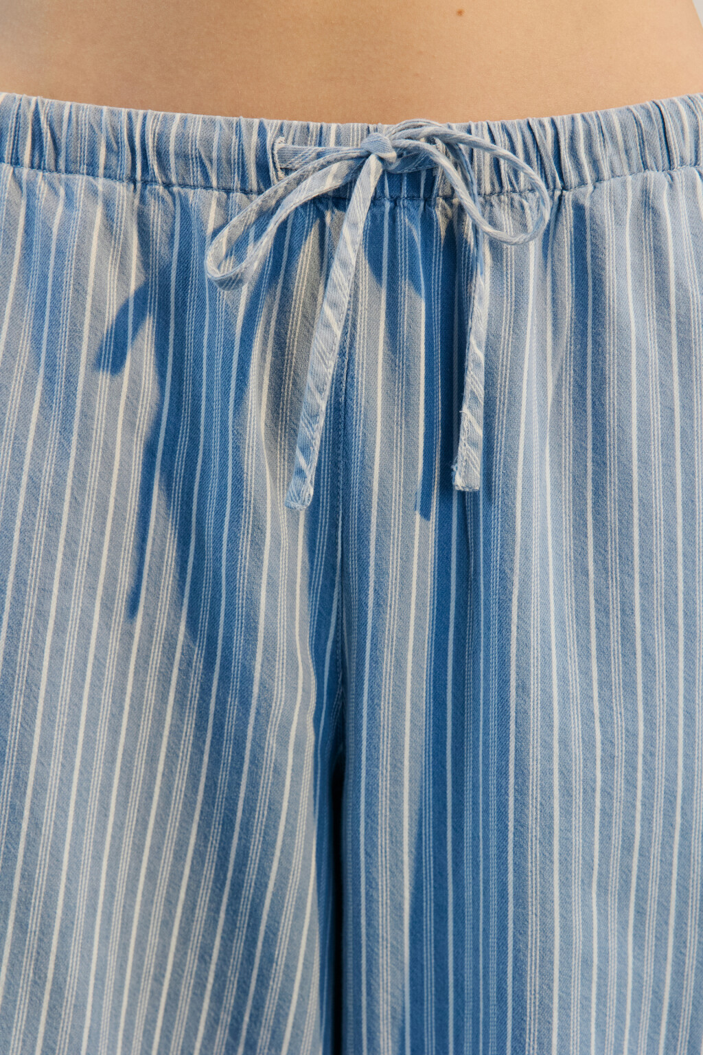 Брюки широкие с поясом на завязках - цвет голубой - 5