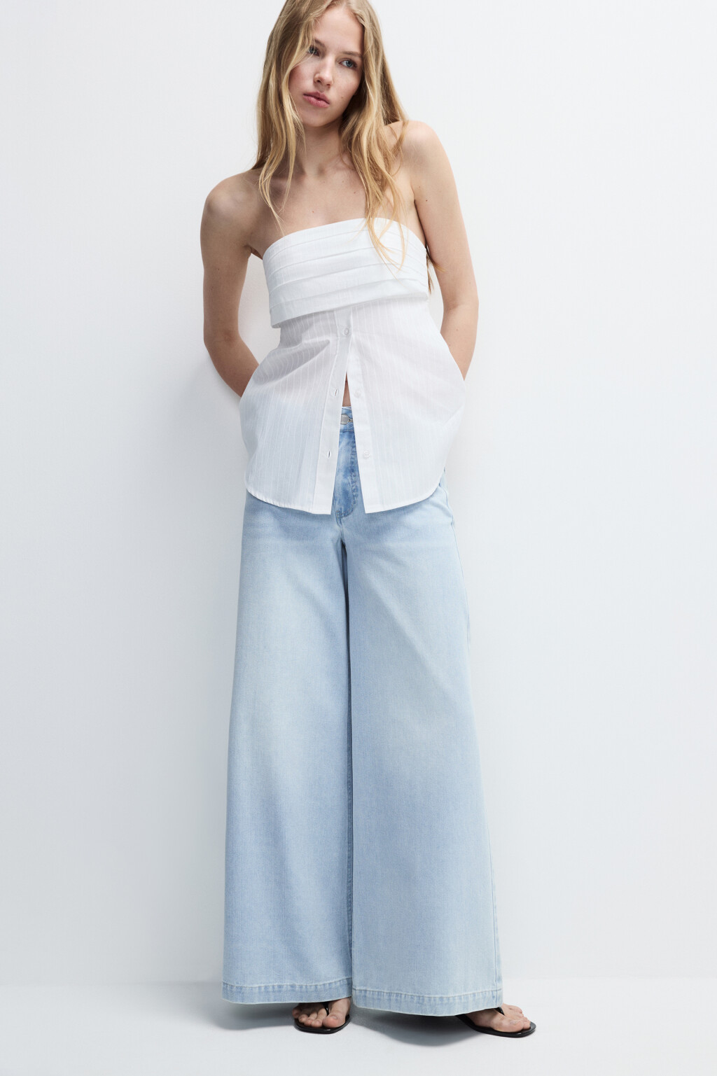 Джинсы экстраширокие со средней посадкой - цвет голубой - 1