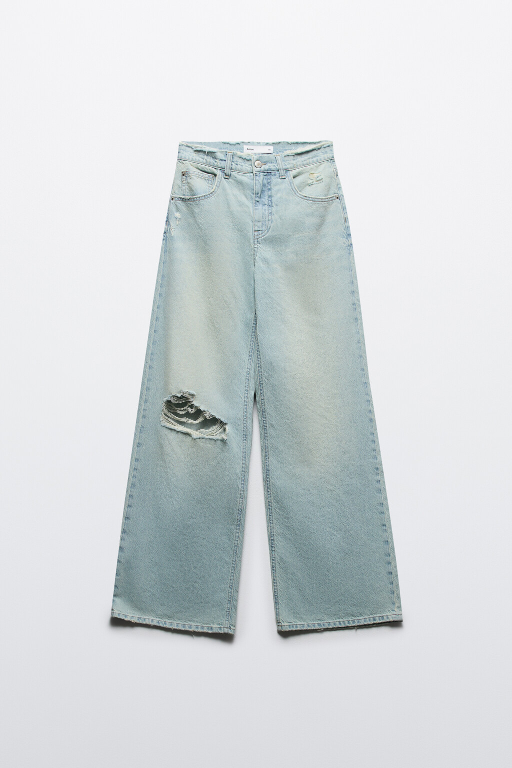 Джинсы широкие с рваным коленом - цвет синий - 8