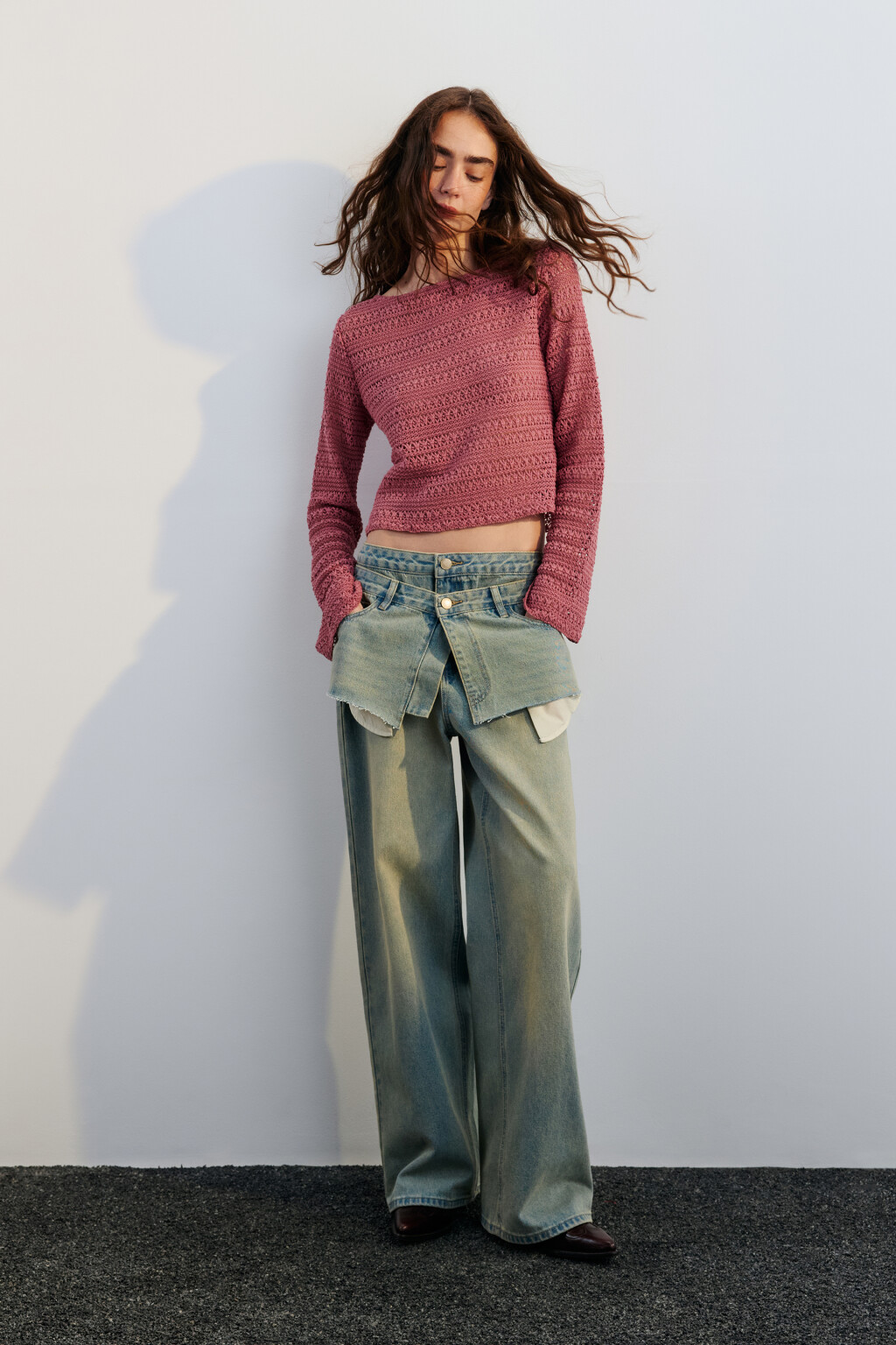 Джинсы широкие с имитацией юбки - цвет синий - 2