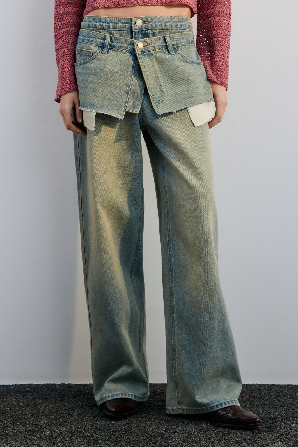 Джинсы широкие с имитацией юбки - цвет синий - 3