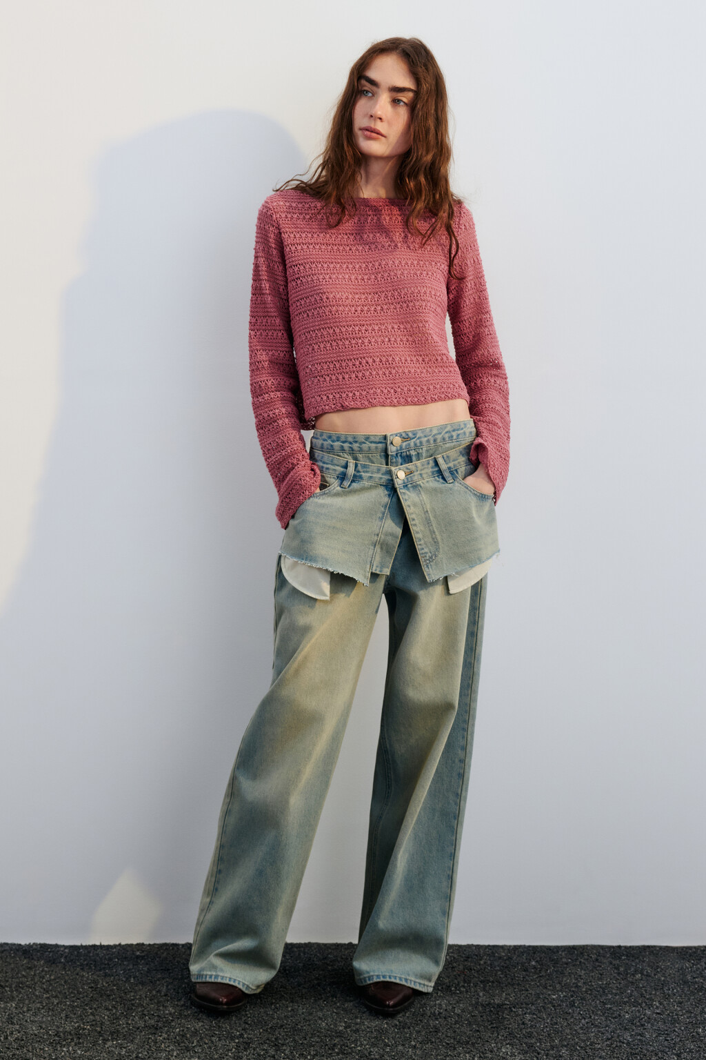 Джинсы широкие с имитацией юбки - цвет синий - 5