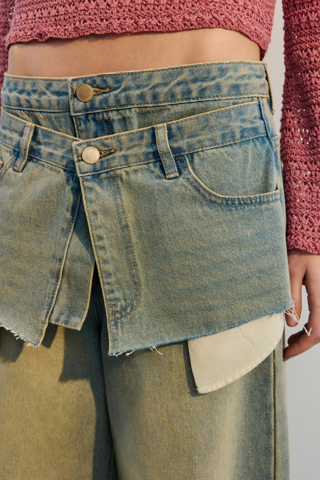 Джинсы широкие с имитацией юбки - цвет синий - 6