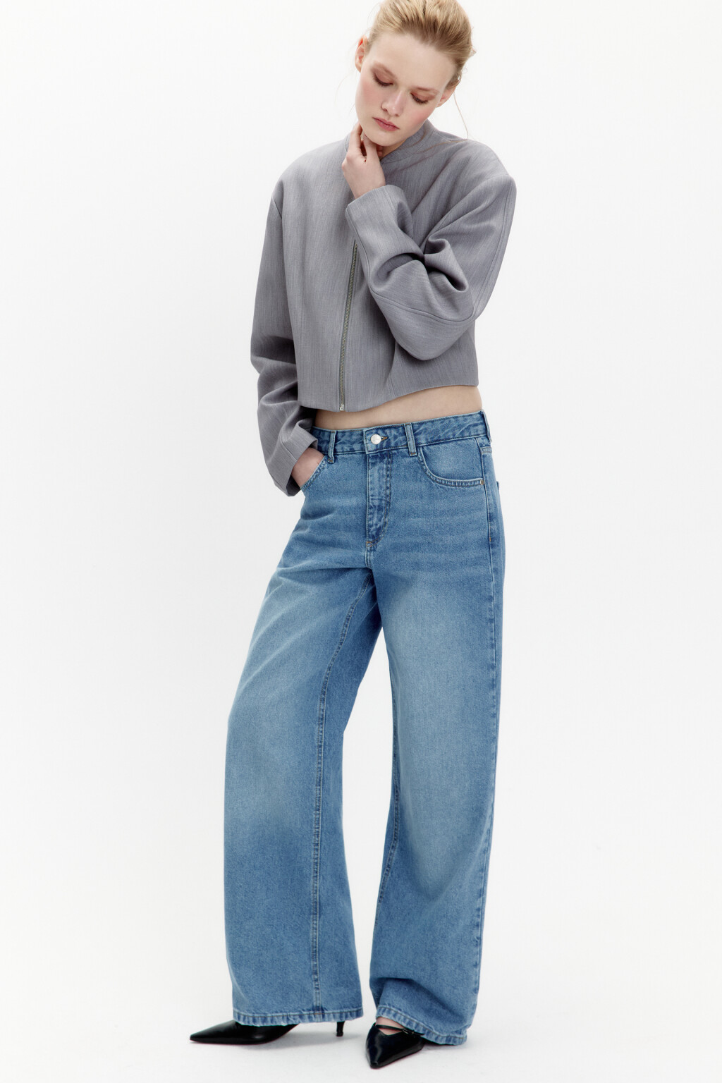 Джинсы wide leg широкие с низкой посадкой - цвет голубой - 1