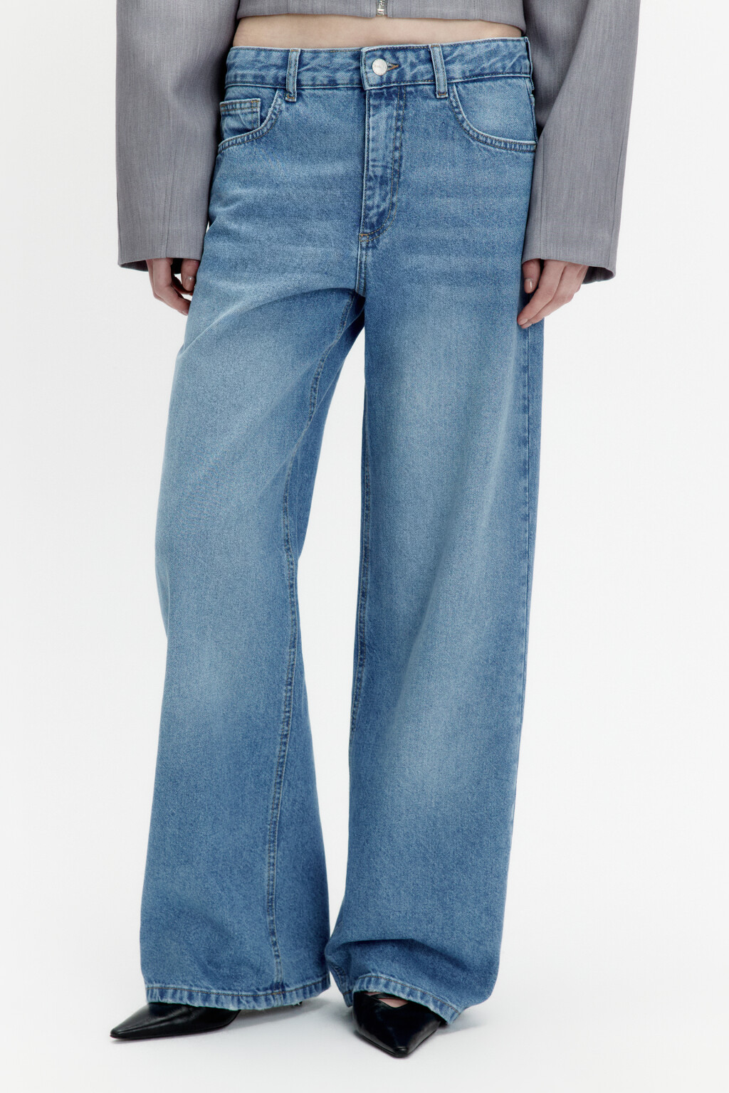 Джинсы wide leg широкие с низкой посадкой - цвет голубой - 3