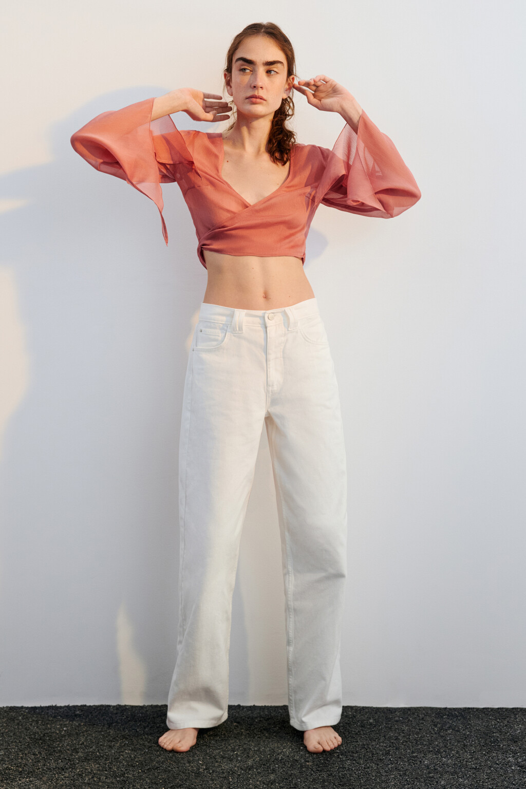 Джинсы wide leg широкие со средней посадкой - цвет белый - 1