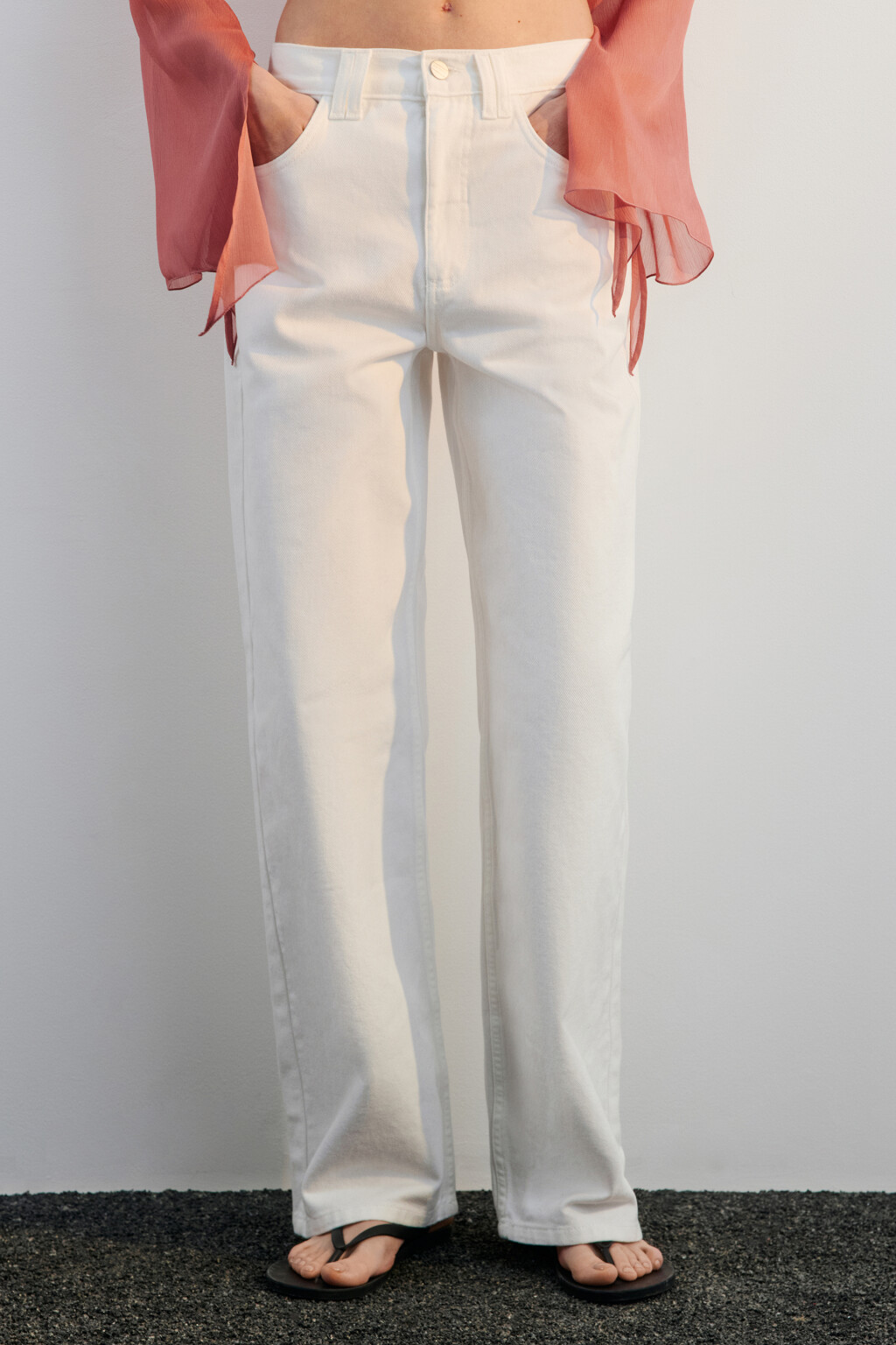 Джинсы wide leg широкие со средней посадкой - цвет белый - 2