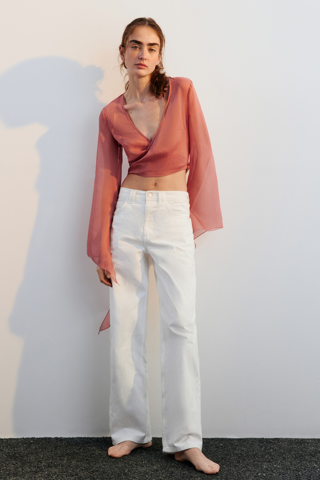 Джинсы wide leg широкие со средней посадкой - цвет белый - 4