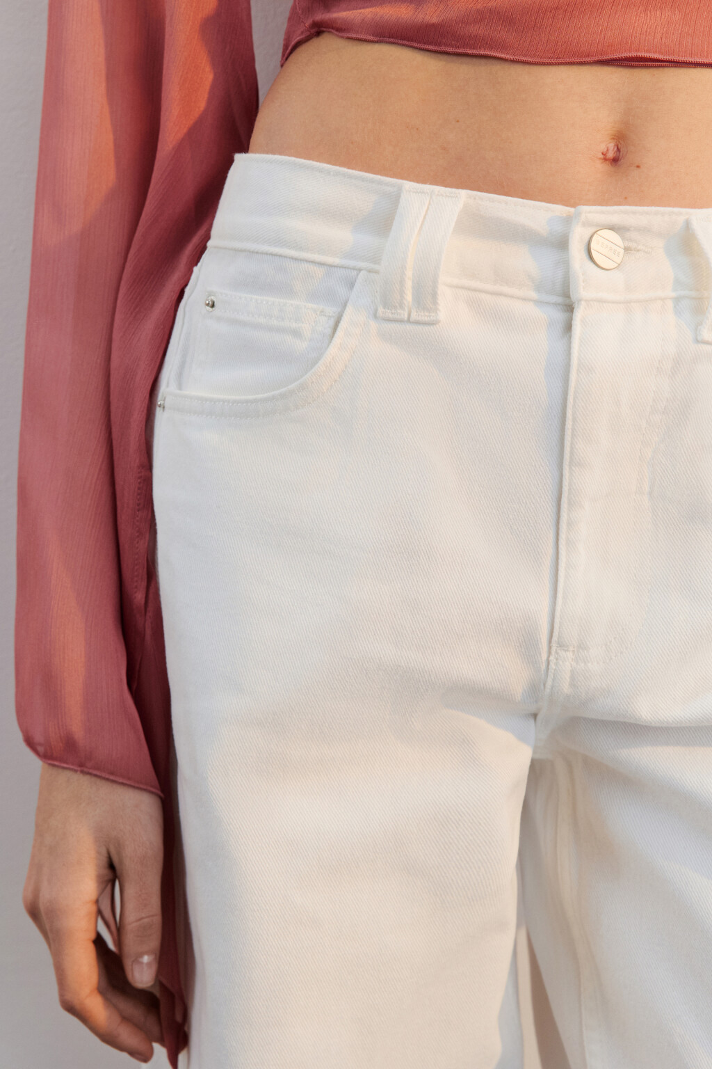 Джинсы wide leg широкие со средней посадкой - цвет белый - 5