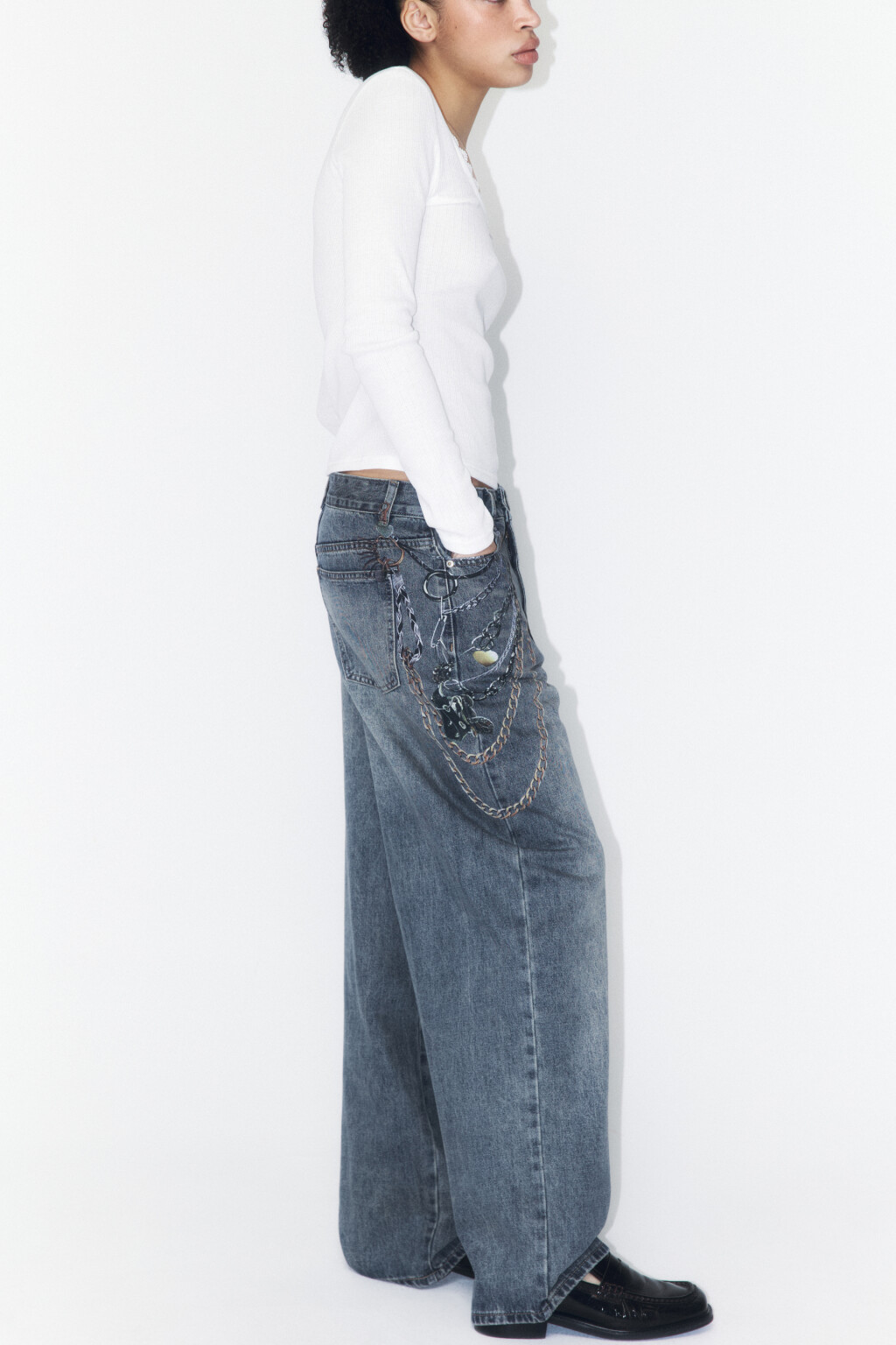 Джинсы baggy fit с принтом-обвесом - цвет синий - 2