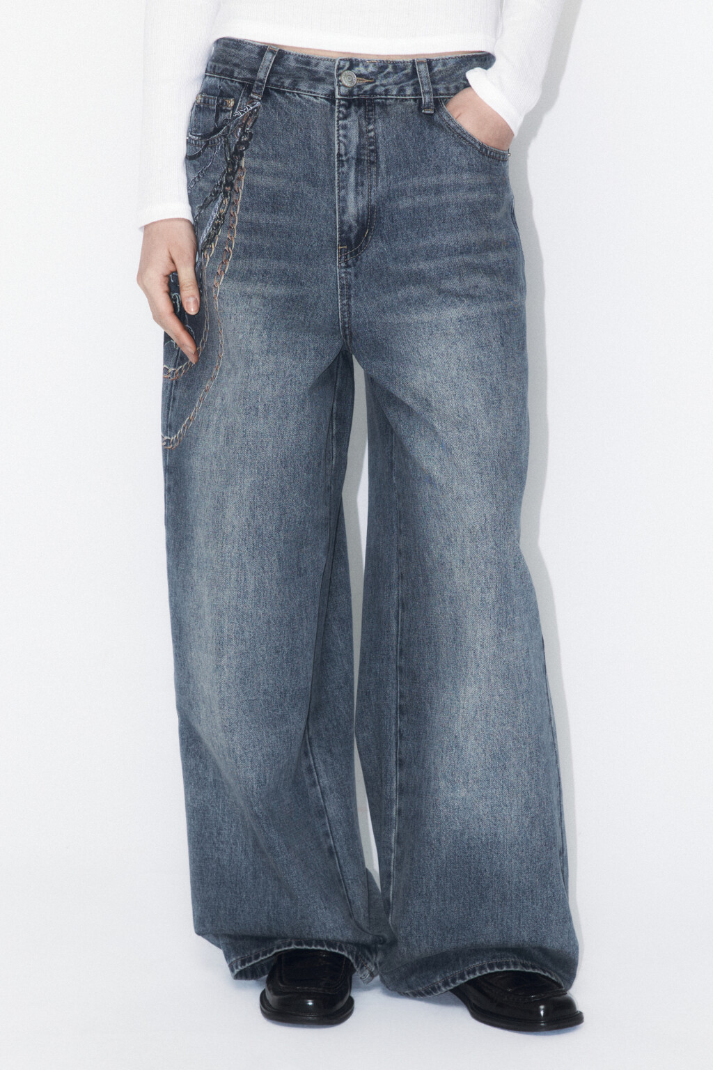 Джинсы baggy fit с принтом-обвесом - цвет синий - 3