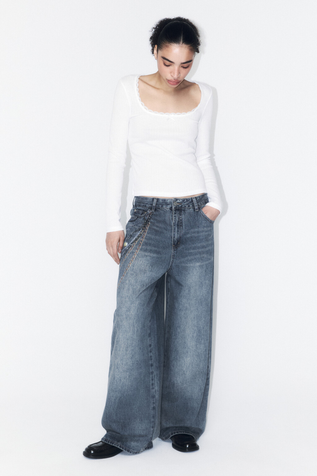 Джинсы baggy fit с принтом-обвесом - цвет синий - 5